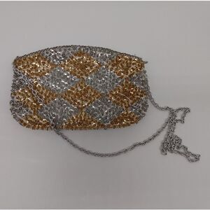 EUC VINTAGE MAGID Gold & Silver Checkered Sequin & Glass Beaded Handmade Purse